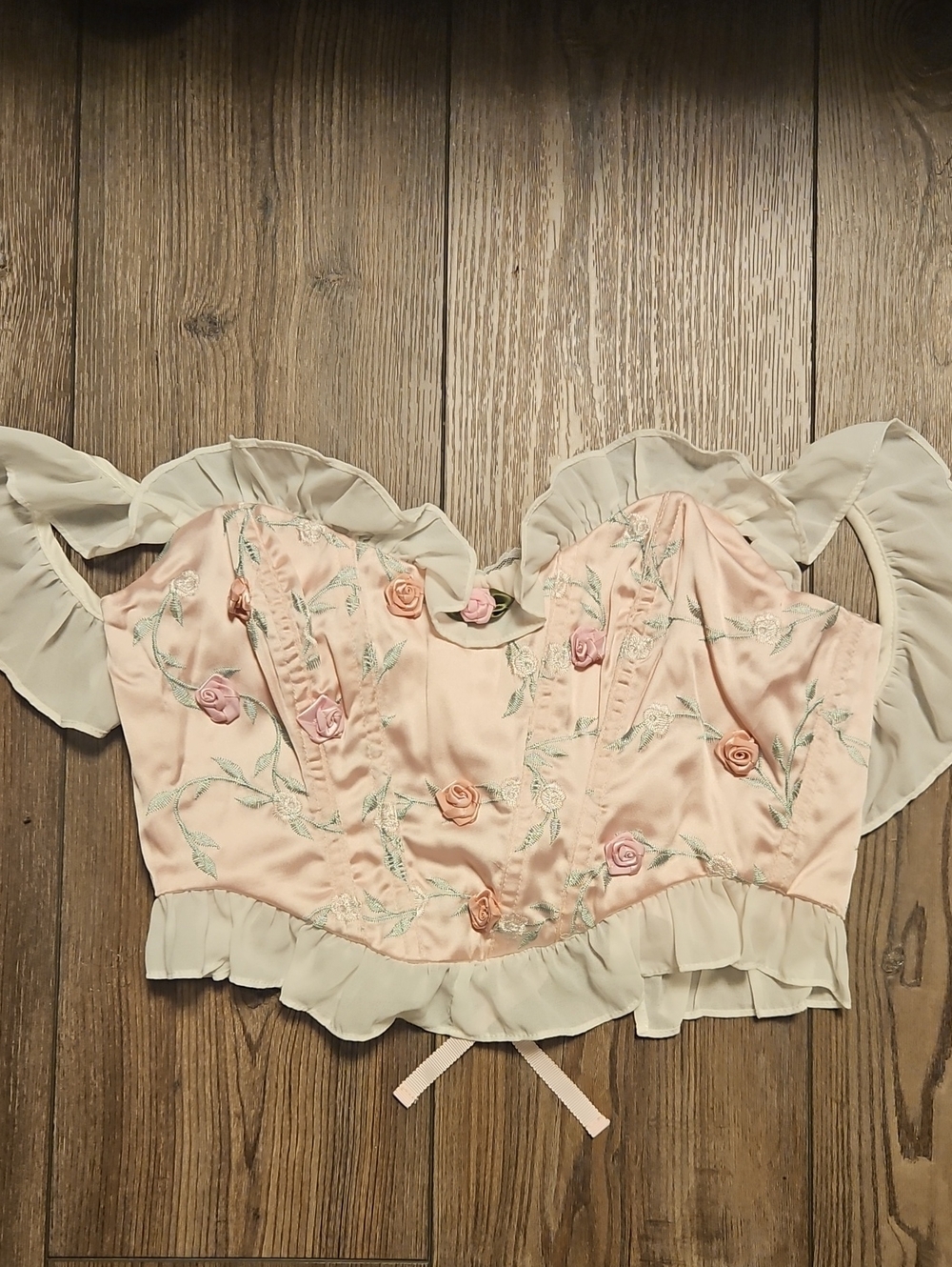 For Love And Lemons Kimora Romantic Pink Embroidered Ruffle Crop Top